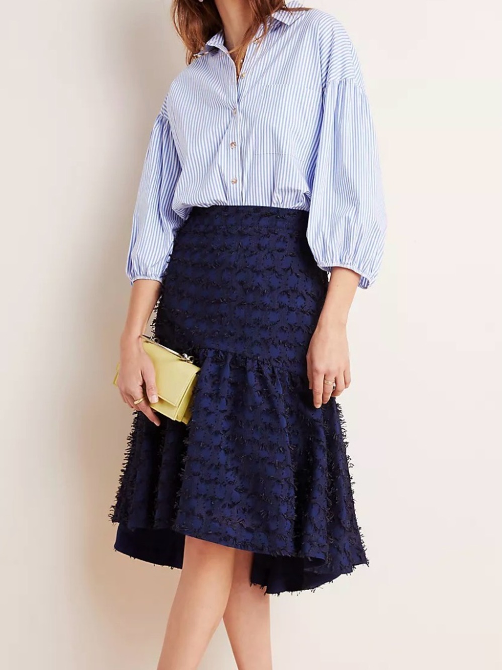 Maeve by Anthropologie "Miranda" Textured Blue Midi Skirt Sweetly Feminine XS